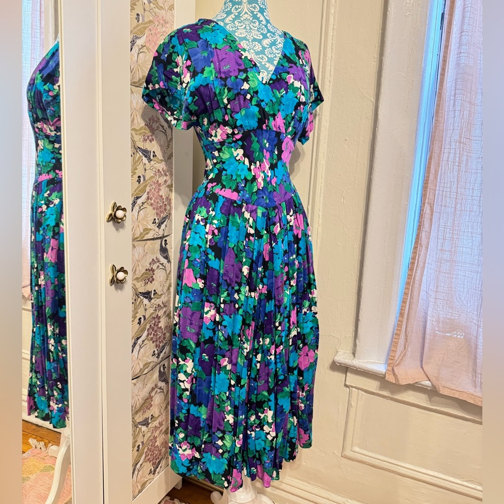 Vintage Purple Plunging Neckline Fit & Flare Dress by R.E.O. Original